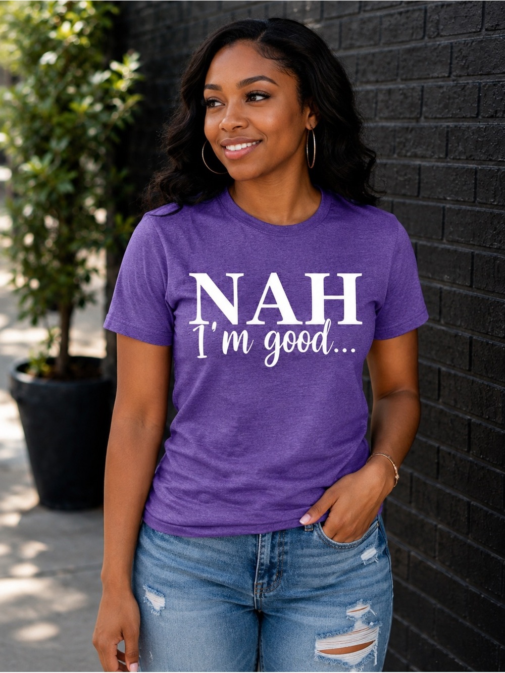 NAH I'm Good Women's Purple Graphic Tee